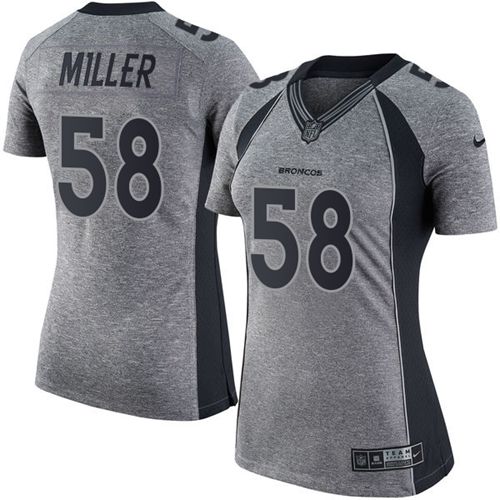 Nike Broncos #58 Von Miller Gray Women's Stitched NFL Limited Gridiron Gray Jersey - Click Image to Close